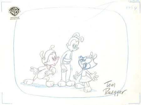 Animaniacs Original Production Drawing Signed by Tom Ruegger: Wakko, Yakko, Dot Supply