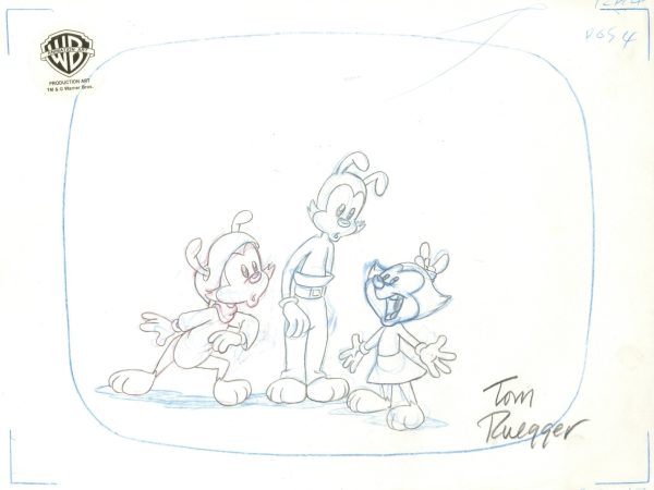 Animaniacs Original Production Drawing Signed by Tom Ruegger: Wakko, Yakko, Dot Supply