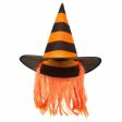 Witch Hat Striped Orange with Hair Hot on Sale