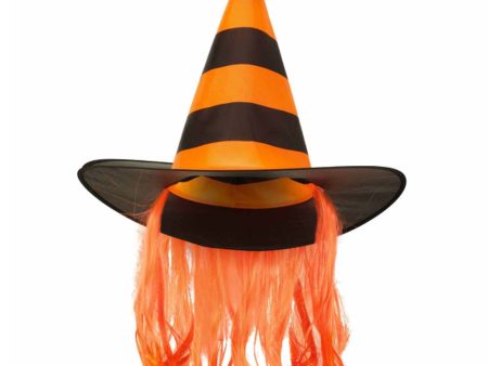 Witch Hat Striped Orange with Hair Hot on Sale