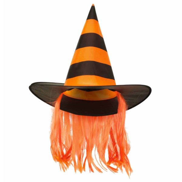 Witch Hat Striped Orange with Hair Hot on Sale